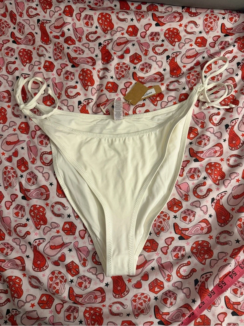 SKIMS Size 2x Tie Bikini Bottom Marble White Swim bottoms New